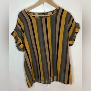 Emery Rose XL cotton blend yellow,green,brown, grey striped pull on top